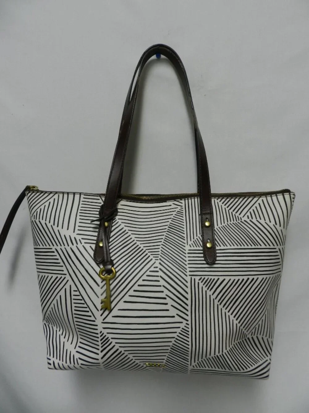 Fossil Rachel coated canvas large tote bag purse front and back Pocket zip top